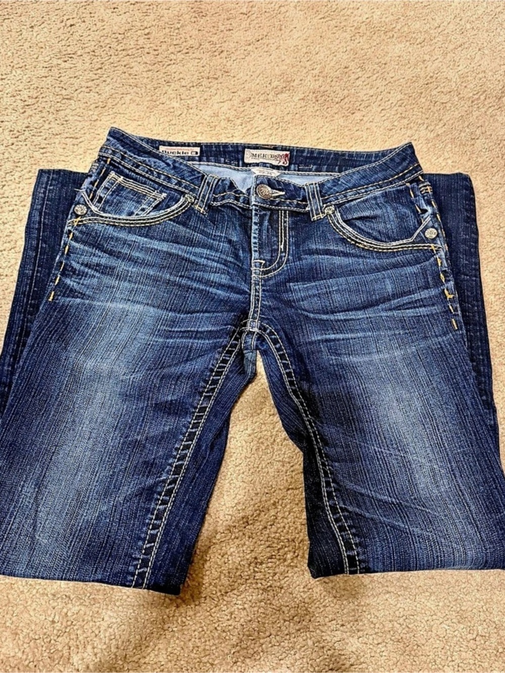 Buckle Boot Cut Blue Jeans